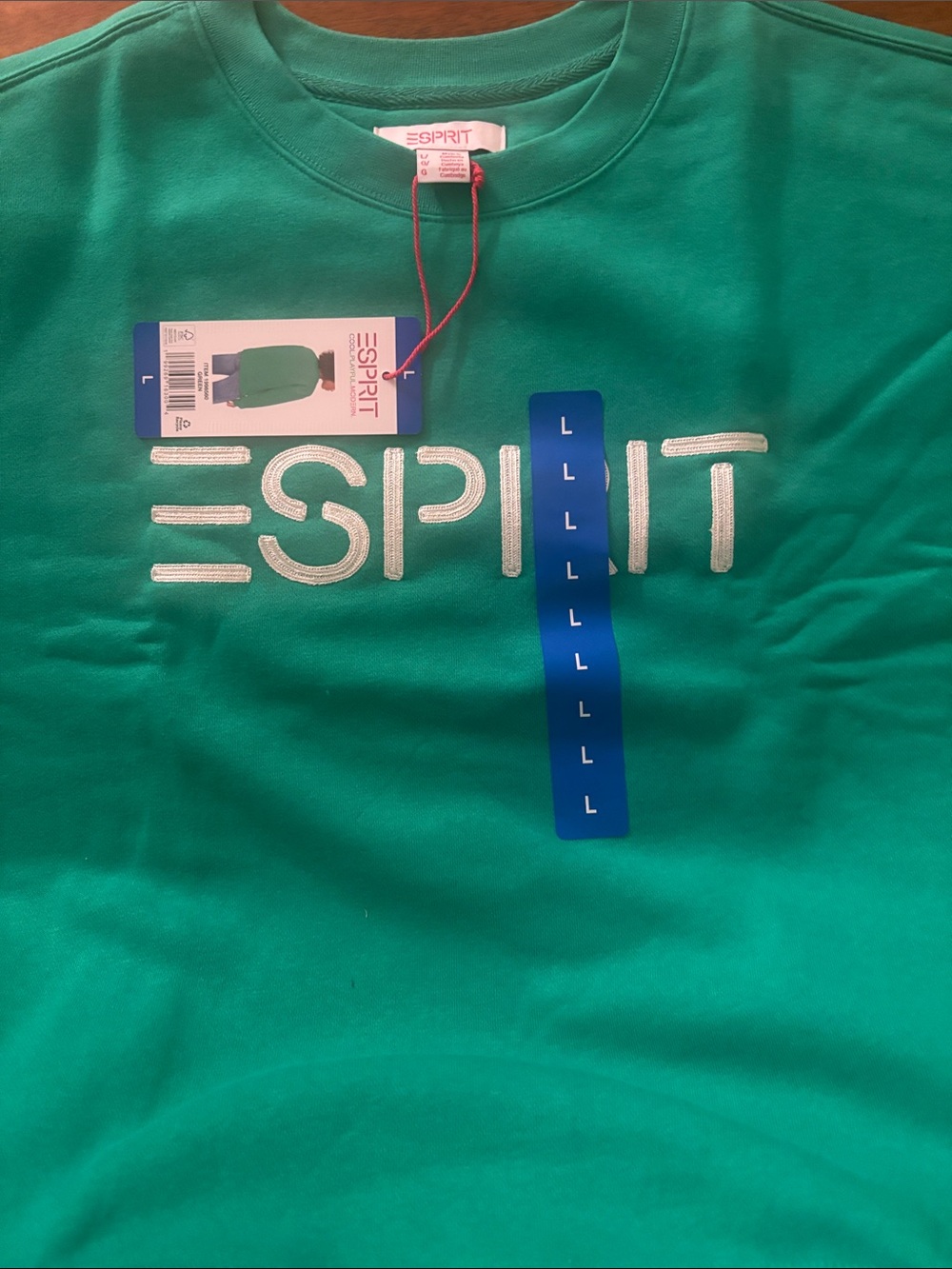 Esprit Large green Crewneck Sweatshirt with White Logo New - Picture 7 of 8